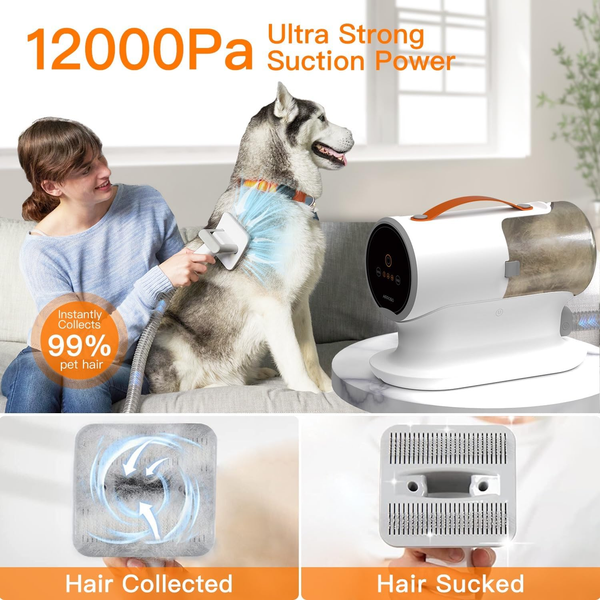 Dog Grooming Vacuum Kit,12000Pa Strong Pet Vacuum for Shedding,Grooming Hai,Quiet,Pg100,2L Large Capacity