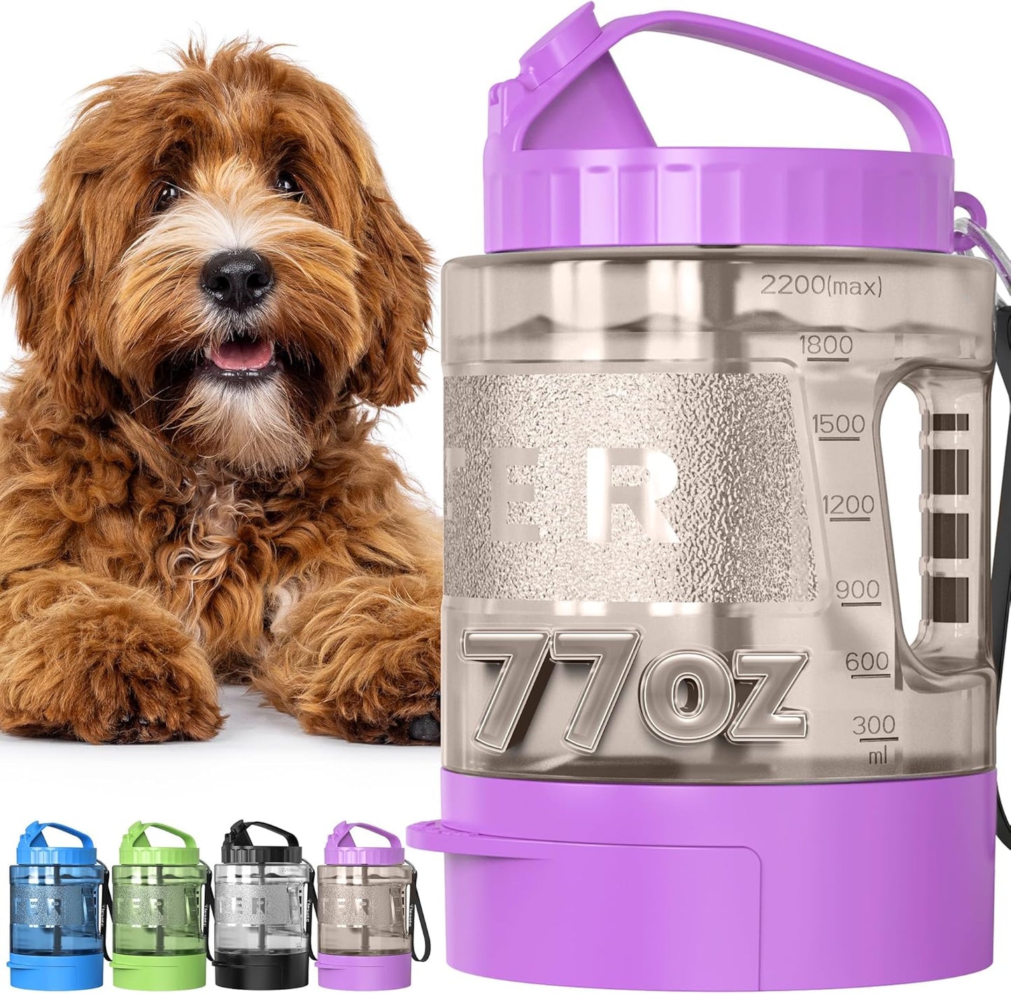 Dog Water Bottle, Portable Water Dispenser with Bowl, Leak Proof Pet Travel Squeeze Bottle, Puppy Essentials Dog Stuff Accessories for Outdoor Walking, Hiking, Camping