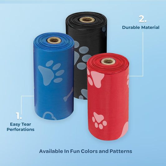 Dog Poop Bags (150 Bags) for Waste Refuse Cleanup, Doggy Roll Replacements for Outdoor Puppy Walking and Travel, Leak Proof and Tear Resistant, Thick Plastic - Assorted Colors